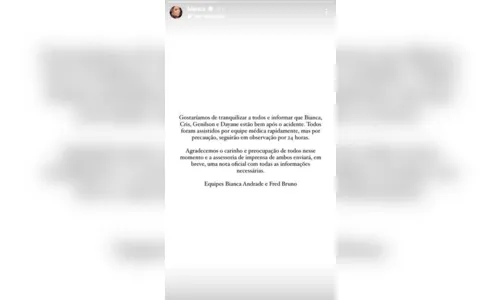 
						
							Saiba como está o estado de saúde de Bianca Andrade após acidente
						
						