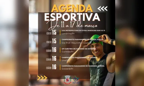 
						
							Confira os próximos eventos da agenda esportiva de Arapongas
						
						