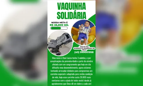 
						
							Família pede ajuda para comprar carrinho adaptado para criança
						
						