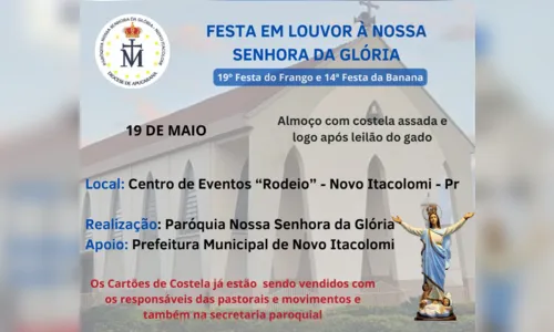 
						
							Festividades em honra à padroeira de Novo Itacolomi acontecem em maio
						
						
