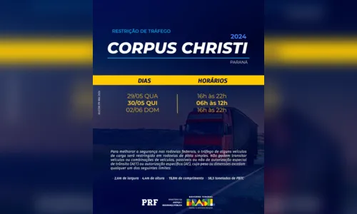 
						
							Operação Corpus Christi começa nesta quarta (29) nas rodovias do PR
						
						