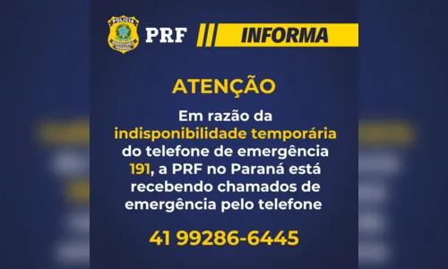 
						
							Telefone de emergência da PRF está indisponível; saiba como acionar
						
						