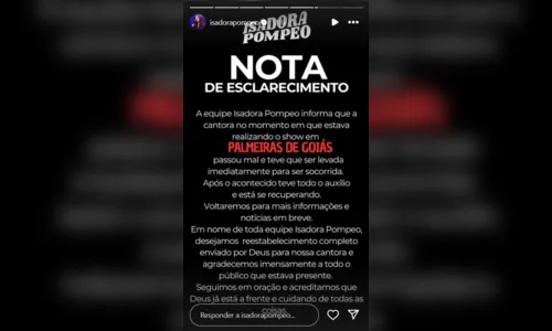 
						
							Cantora gospel Isadora Pompeo desmaia durante show após passar mal
						
						