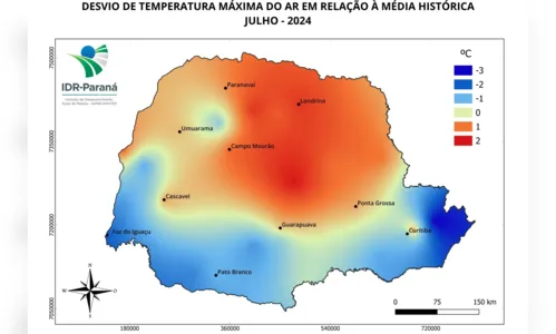 
						
							PR teve chuvas acima da média e temperatura máxima de 26,8 °C em julho
						
						