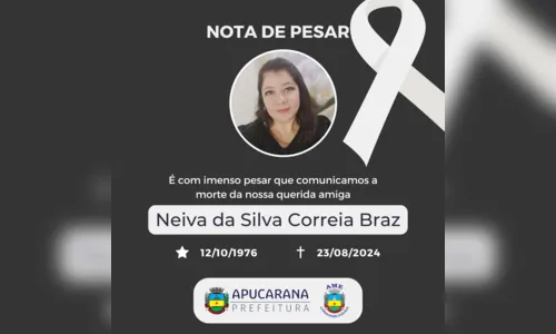 
						
							Professora da Rede Municipal de Apucarana morre aos 47 anos
						
						