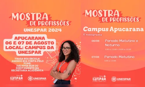 
						
							Unespar de Apucarana promove Mostra de Profissões na próxima semana
						
						
