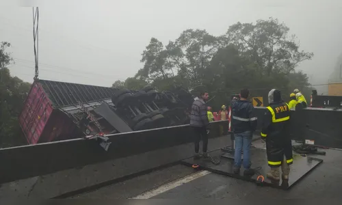 
						
							Nove pessoas morrem após carreta tombar sobre van na BR-376 no Paraná
						
						