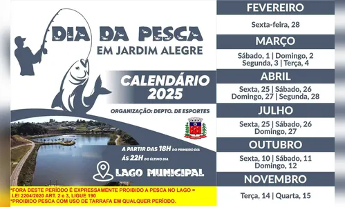 
							Prefeitura libera pesca no lago municipal de Jardim Alegre no Carnaval
						
						