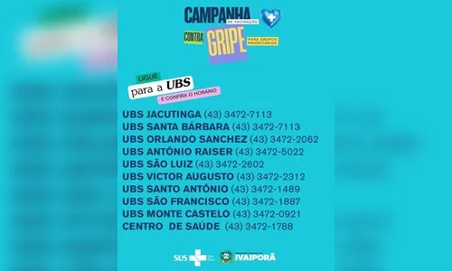 
						
							Ivaiporã inicia na terça-feira campanha de vacinação contra a gripe
						
						
