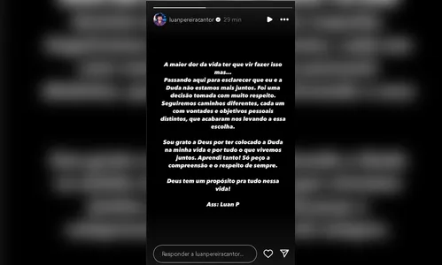 
							Luan Pereira anuncia fim do relacionamento com Maria Eduarda Corrêa
						
						