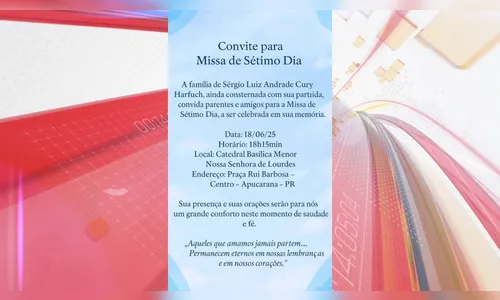 
							Missa de sétimo dia de Sérgio Cury ocorre nesta quarta na Catedral
						
						