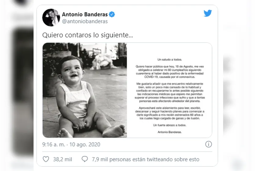 Em aniversário de 60 anos, Antonio Banderas revela estar com Covid-19