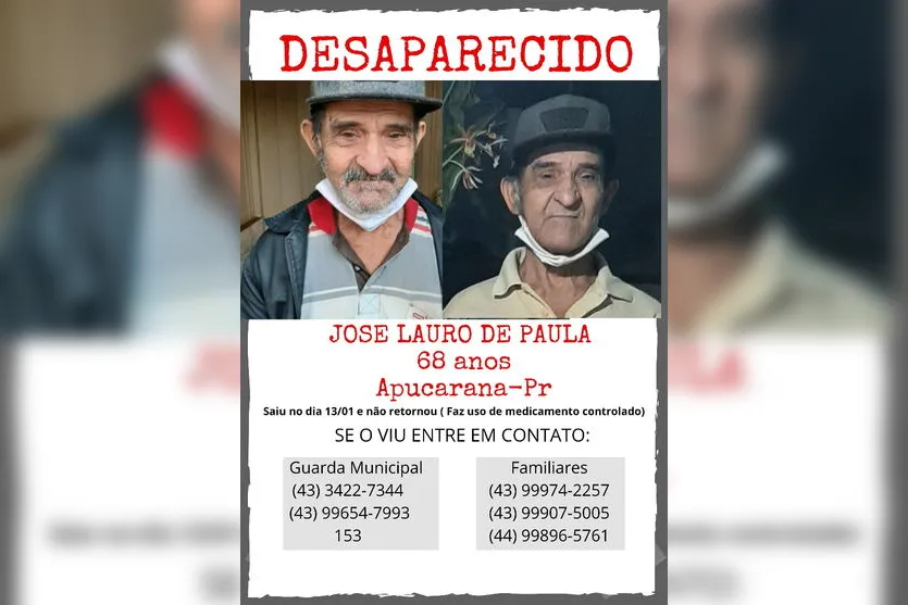 Família continua busca por idoso apucaranense desaparecido há 12 dias