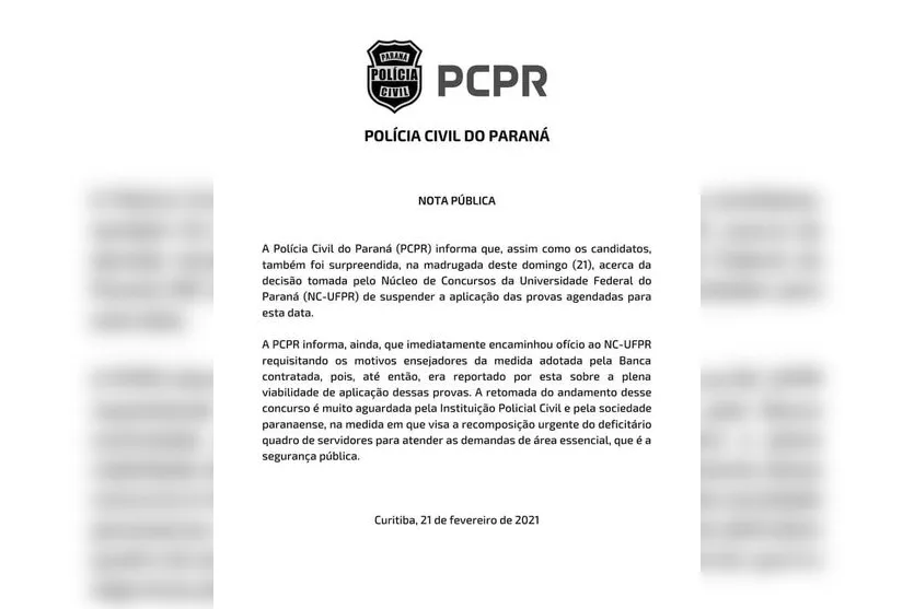 Organização suspende prova do concurso da Polícia Civil do PR