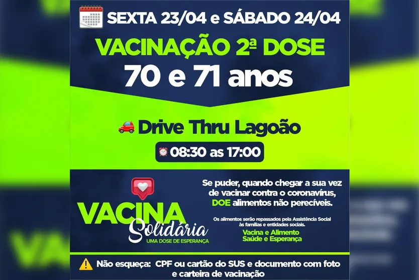 Apucarana vacina 2ª dose em idosos de 70 e 71 anos