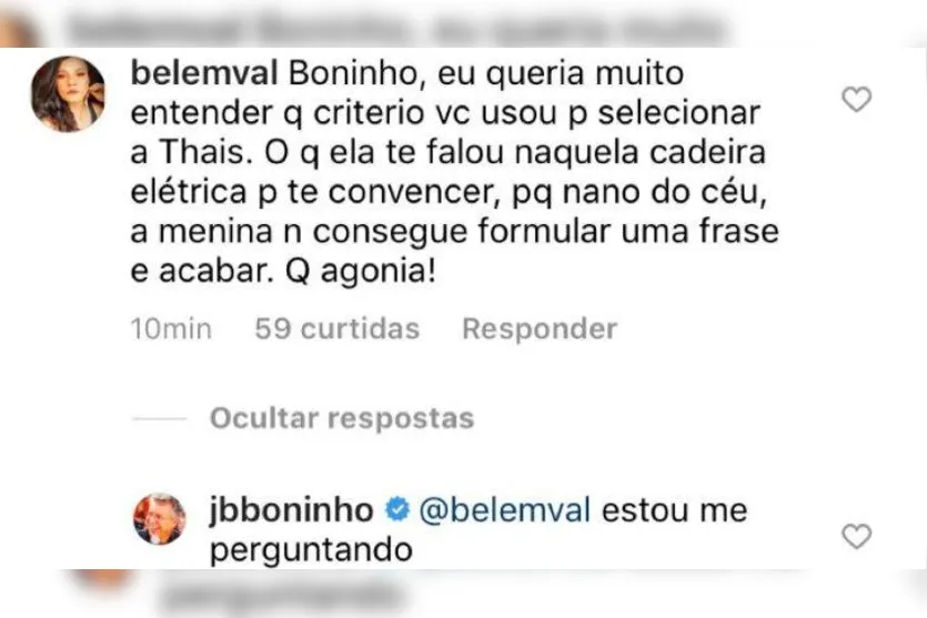 Decepção? Boninho questiona motivo de ter escolhido Thais para o BBB21