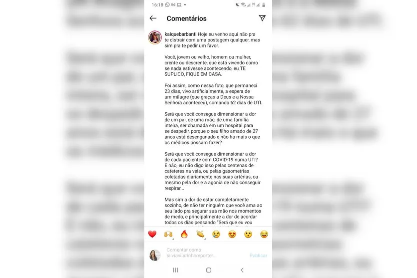 Jovem do PR que ficou 62 dias na UTI com Covid posta foto e viraliza