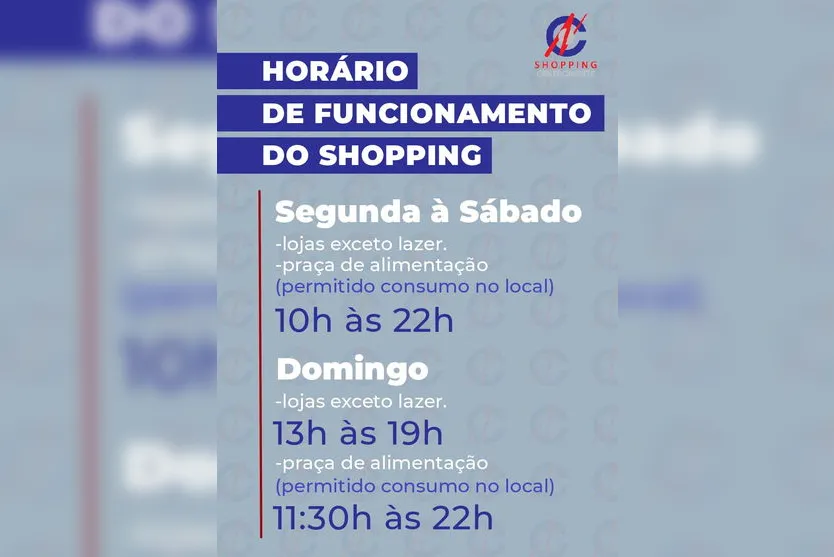Shopping Centronorte volta a atender das 10h às 22h