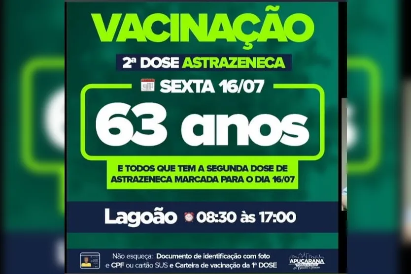 Apucarana anuncia vacinação da 2ª dose da AstraZeneca