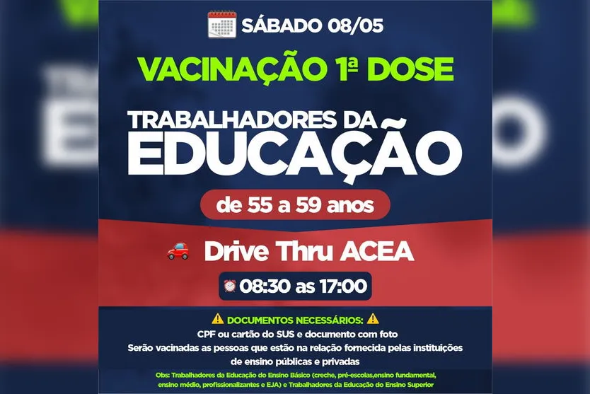 Apucarana anuncia vacinação para trabalhadores da educação