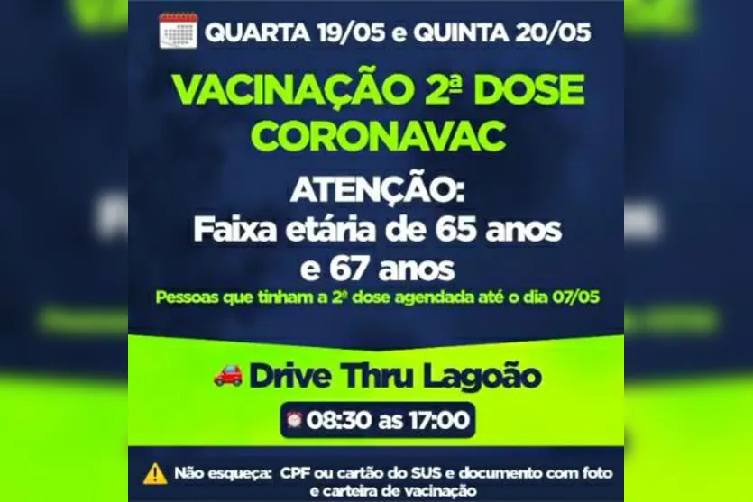 Apucarana retoma vacinação da 2ª dose da Coronavac