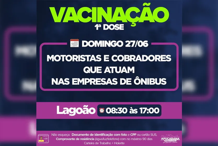 Apucarana vacina motoristas e pessoas que tem 50 anos