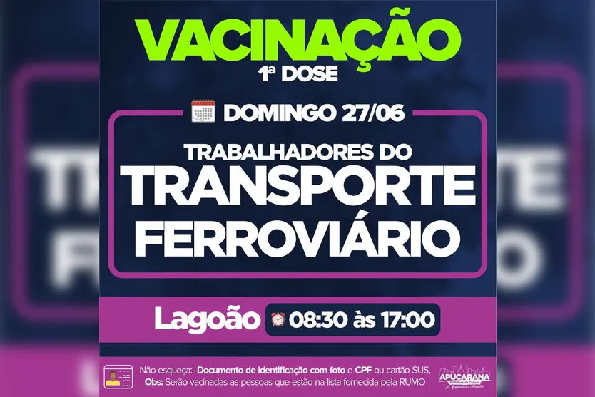 Apucarana vacina motoristas e pessoas que tem 50 anos