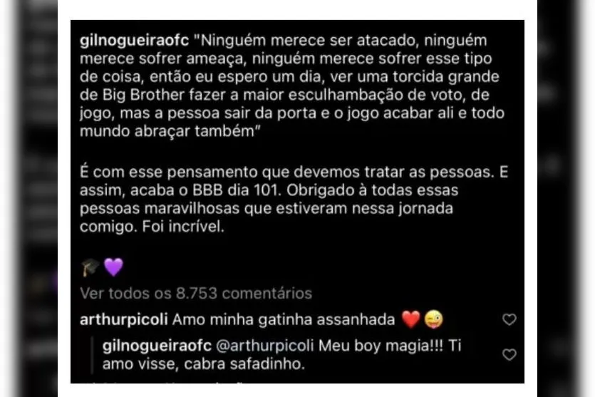 Gil e Arthur Picoli trocam flertes nas redes sociais