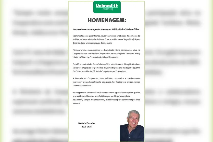 Morre aos 73 anos, o médico Pedro Salviano Filho