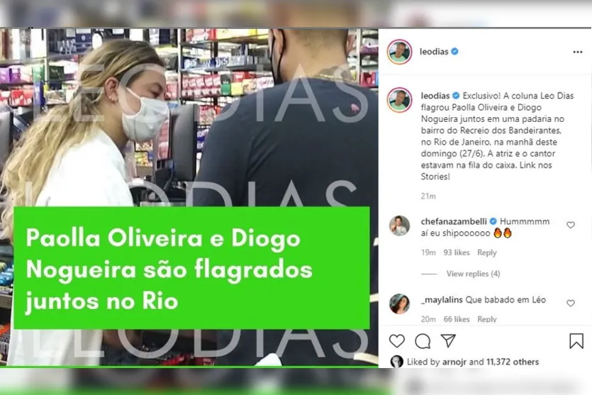 Paolla Oliveira e cantor Diogo Nogueira são flagrados juntos