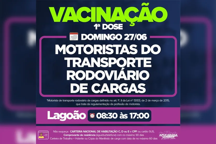 Saiba quem poderá vacinar neste domingo em Apucarana