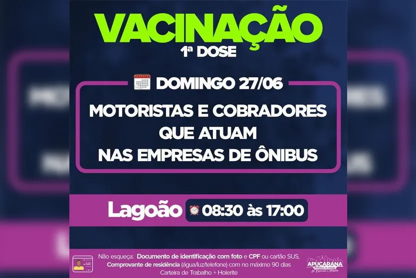 Saiba quem poderá vacinar neste domingo em Apucarana