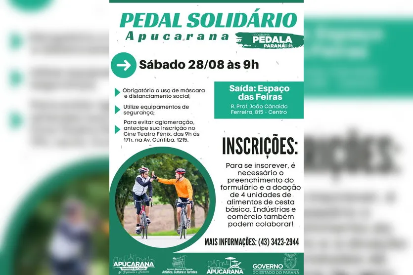 1º Pedal Solidário acontece neste sábado em Apucarana; veja