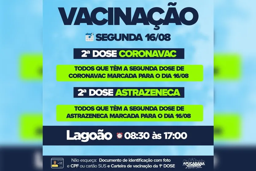 Apucarana vacina pessoas com 23 anos no sábado
