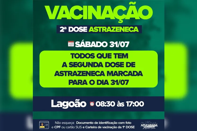 Apucarana vacina pessoas com 31 anos nesta quinta