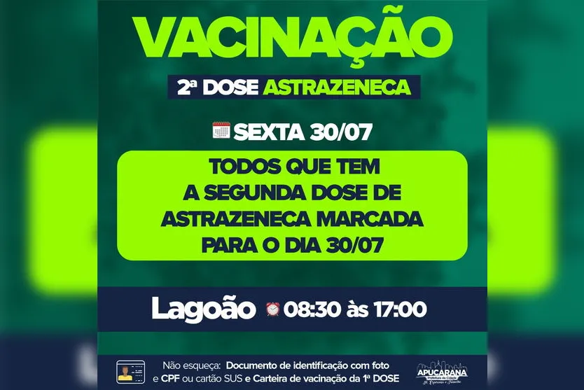 Apucarana vacina pessoas com 31 anos nesta quinta