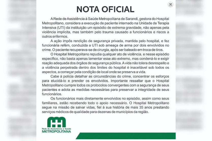 Criminosos invadem hospital e matam homem internado na UTI