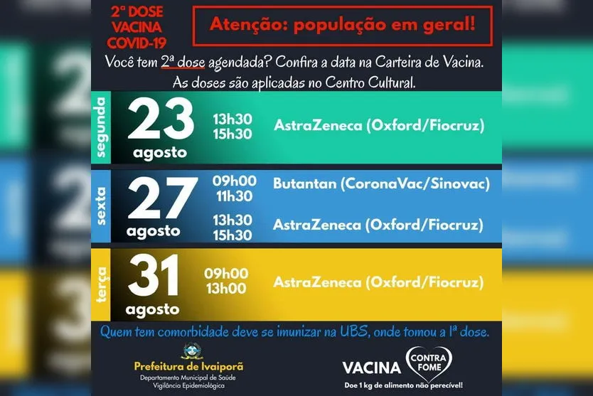 Ivaiporã divulga cronograma de vacinação contra Covid