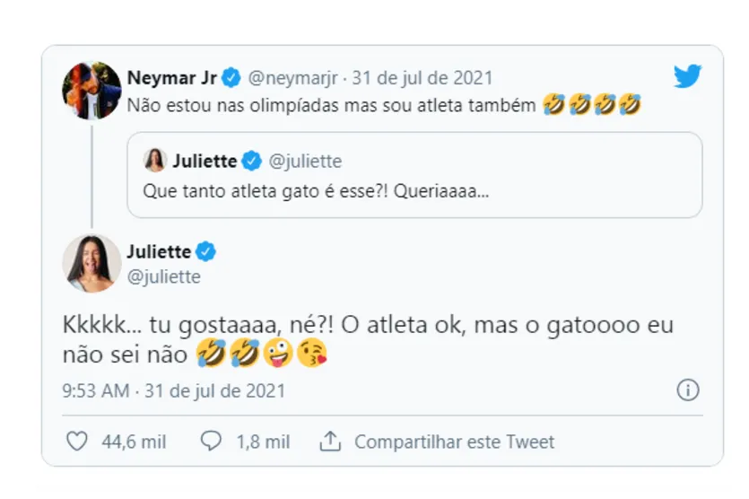 Juliette dispensa Neymar após flerte no Twitter