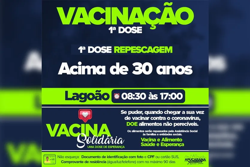 Vacinação contra Covid em Apucarana segue na segunda-feira