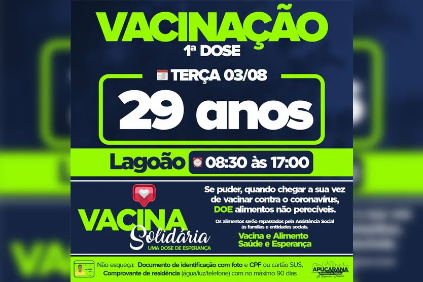 Vacinação contra a covid-19 segue em Apucarana nesta terça