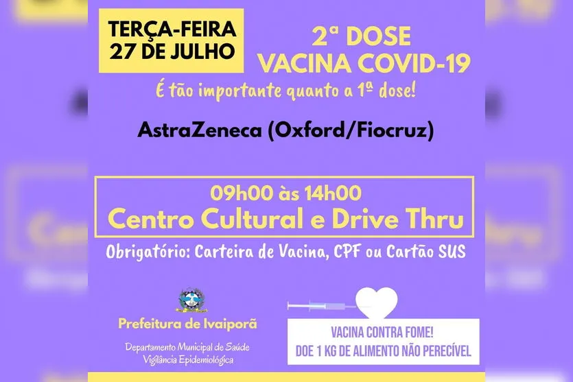 Veja quem pode ser imunizado nesta terça (27) em Ivaiporã