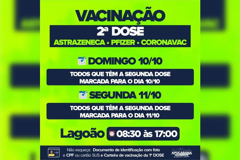Apucarana anuncia vacinação para os próximos 5 dias