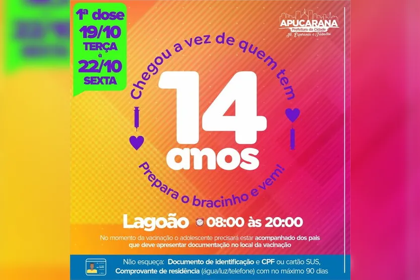 Apucarana vacina adolescentes de 14 anos e 2ª dose da Pfizer