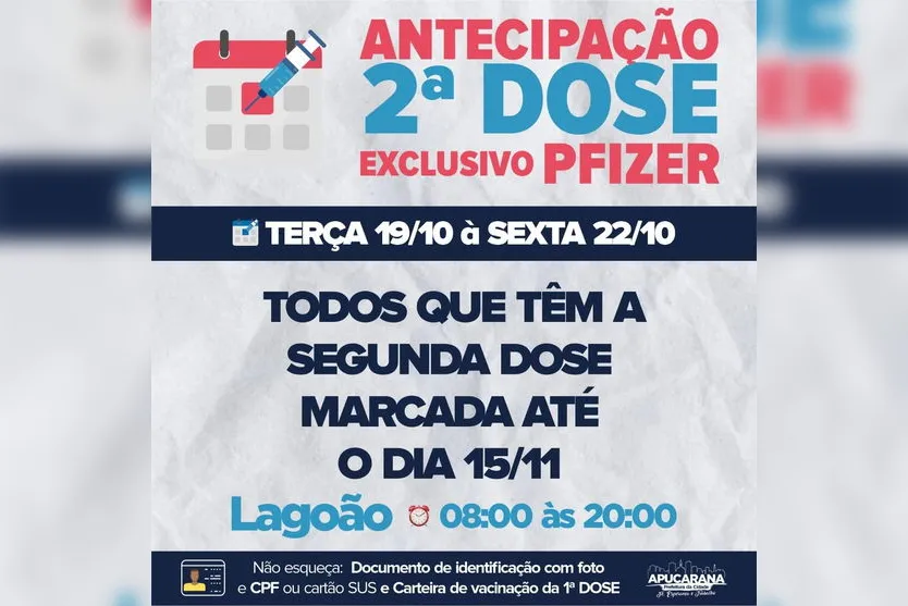 Apucarana vacina adolescentes de 14 anos e 2ª dose da Pfizer