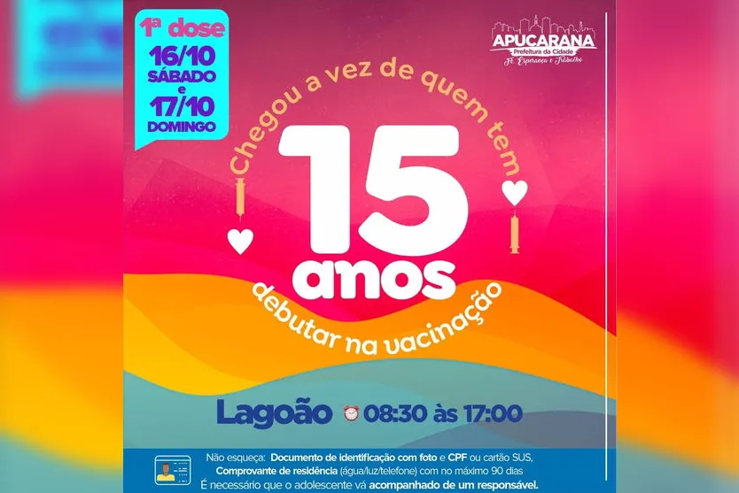 Apucarana vacina adolescentes de 15 anos neste sábado