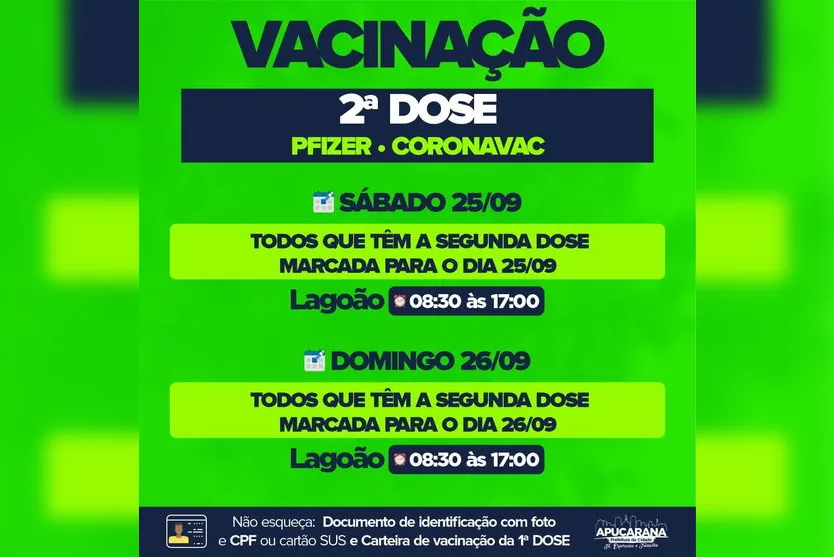 Confira o novo calendário de vacinação em Apucarana