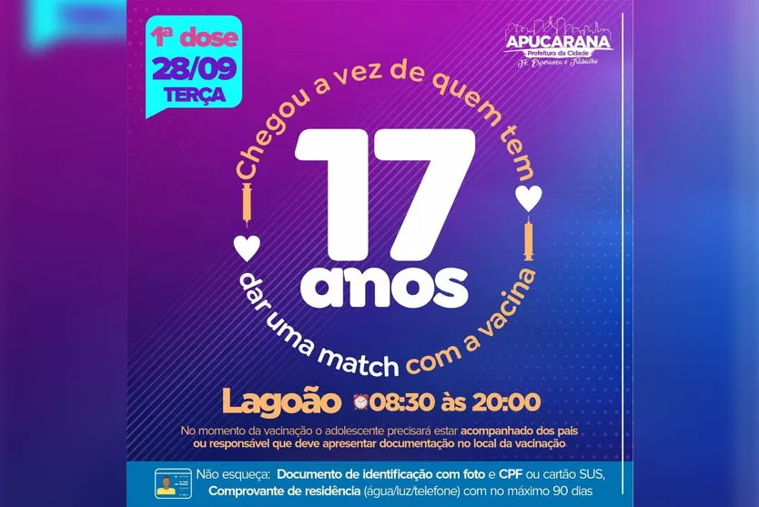 Confira o novo calendário de vacinação em Apucarana