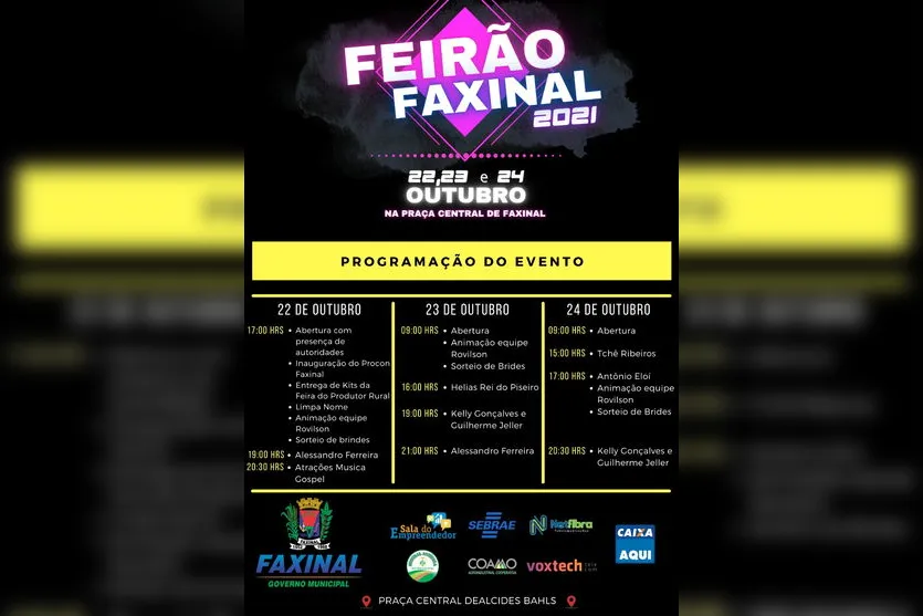 Final de semana será marcado pelo 'Feirão Faxinal 2021'