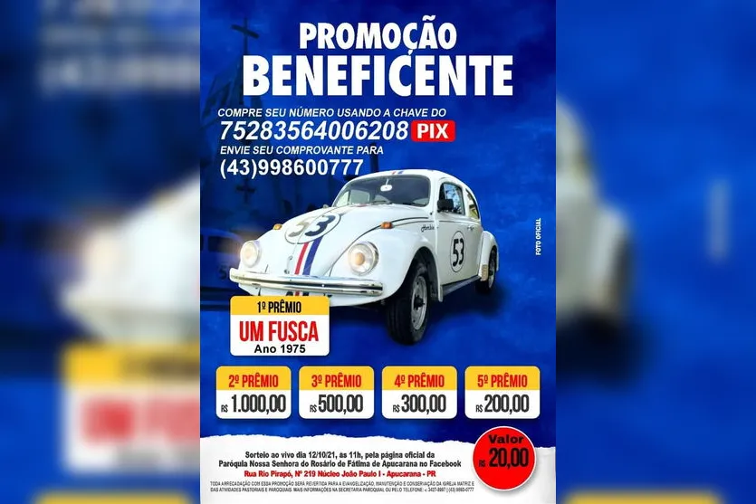 Paróquia de Apucarana realiza rifa de fusca; entenda